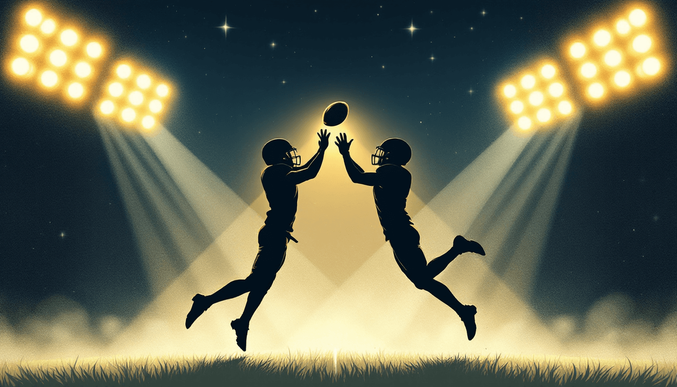 Stylized illustration of a receiver making a contested catch